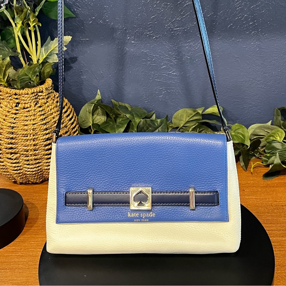 Kate Spade Blue & White Pebbled Leather Crossbody Bag